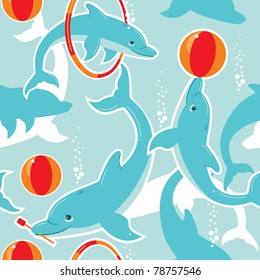 Playful dolphins seamless pattern