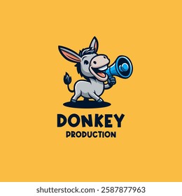 playful donkey holding loud speaker for film maker ,movie production logo design