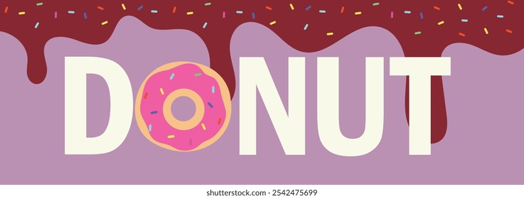 Playful donut design with colorful sprinkles and chocolate glaze on a pastel background. Design for bakery menus, social media, packaging, gift cards, websites, and events