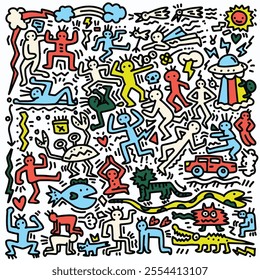 Playful doodle art with quirky characters , Cute hand drawn doodles , Illustration Vector