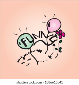 Playful Doodle Font: Explore whimsy with this funny hand-drawn lettering on a pink background. The doodle font, adorned with flowers and balloons, adds a delightful touch to your creative projects.