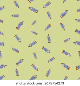 Playful doodle highlighter pattern. Cute back to school stationery design. Seamless colorful vector.