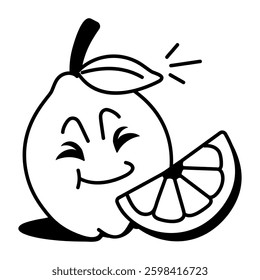 A playful doodle icon of citrus fruit mascot 
