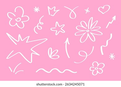 Playful Doodle Set – Stars, Arrows, Crowns and Flowers – Hand-Drawn Design Elements