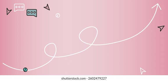A playful and dynamic illustration set against a soft, pastel pink gradient background
