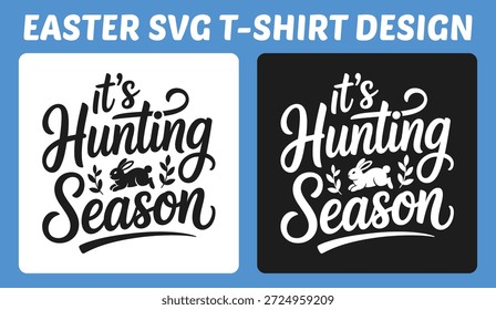 Verspieltes Oster-T-Shirt-Typografie-Design mit einem hüpfenden Hasen und fließenden handgeschriebenen Text. Ideal für Ei-Jagd-Outfits, Frühlingsfeiern, Familienbekleidung und festliche saisonale Merchandise.