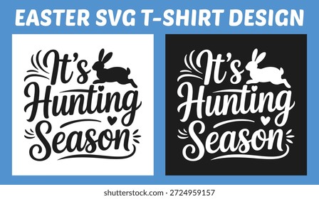 Playful Easter typography t shirt design featuring a jumping bunny and bold hand lettering. Black and white vector artwork perfect for Easter apparel, seasonal gifts, prints and festive designs.