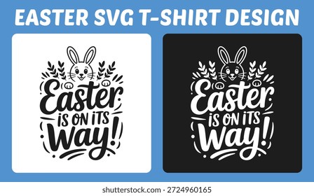 Design de t-shirt brincalhão da tipografia da Páscoa com um bonito coelho e texto com letras à mão. Perfeito para roupas, estampas, adesivos, artesanato, decorações e merchandise de primavera festiva.