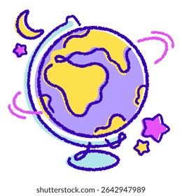 ilustração de educação lúdica, globo girando geografia conceito plano esboço estilo desenhado à mão
