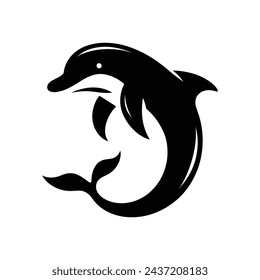 Playful Elegance: Cartoon Silhouette of Dolphin Logo Icon