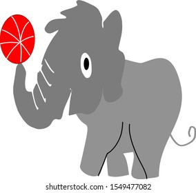 Playful Elephant Balancing A Ball With His Trunk Isolated Animal Vector