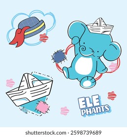 Playful Elephant's Paper Boat Adventure