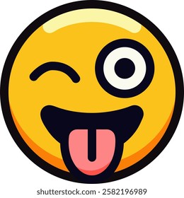 A playful emoji with a winking eye and a sticking-out tongue, expressing fun and mischief.