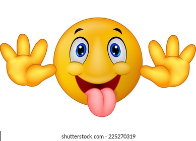 Playful emoticon smiley jokingly stuck out its tongue