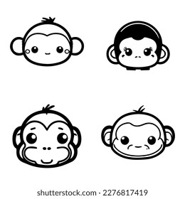 Playful and endearing Hand drawn collection set of cute kawaii monkeys, showcasing the adorable side of these beloved animals