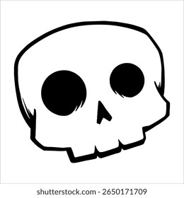 Um vetor de crânio animado e energético criado em um estilo ousado, de uma cor. Este design divertido combina elementos assustadores e bonitos, tornando-o perfeito para adesivos, camisetas, impressões e conteúdo digital.