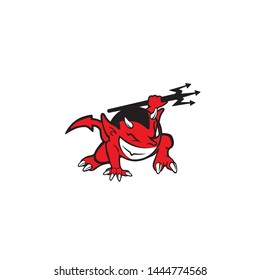 A playful and energetic vector mascot featuring a small red devil or imp character in a dynamic crouching pose. The design showcases a grinning devil with black hair, small horns, a pointed tail, and holding a black trident pitchfork. This vibrant character is perfect for gaming clans, sports team mascots, spicy food branding, rebellious lifestyle apparel, and entertainment logos seeking a fun yet edgy visual identity.