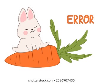 Playful error vector design with a kawaii bunny. Simple and engaging error message for a friendly user experience. Suitable for websites, app interfaces, digital products and e-commerce graphics