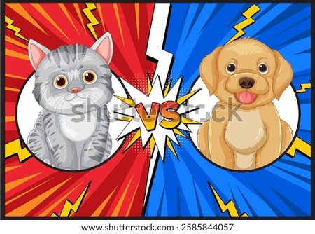 A playful face-off between a cat and dog