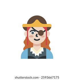 A playful female pirate icon perfect for kids' themes and illustrations.