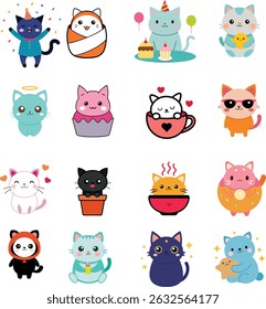 Gatos lúdicos e festivos: Celebrando Aniversários, Amor, Comida, Amizade e Diversão com Kawaii Animais Amigos