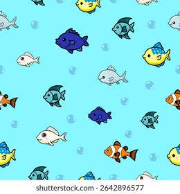 Playful fish swimming in a vibrant underwater scene colorful background digital illustration whimsical art, seamless pattern