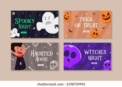 Playful Flat Halloween card banner set promo template