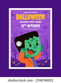 Playful Flat Halloween Costume Party Night Invitation Promo Template