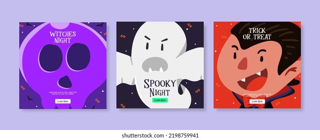 Playful Flat Halloween social media Post template set
