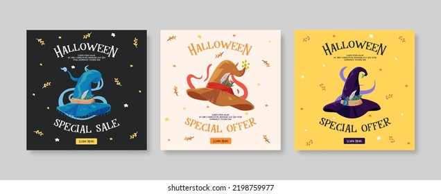 Playful Flat Halloween social media Post template set