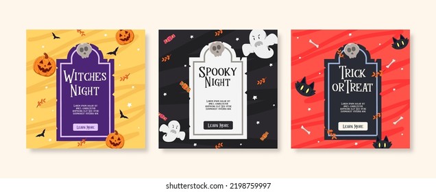 Playful Flat Halloween social media Post template set