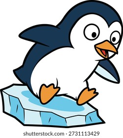 Una Ilustración vectorial plana juguetona de un pingüino alegre que se desliza sobre un témpano de hielo flotante. Perfecto para hojas de trabajo educativas, marca de temática invernal, App infantiles, decoración de guardería y divertidos materiales de aprendizaje.
