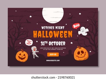 Playful Flat witches night halloween social media banner promo template