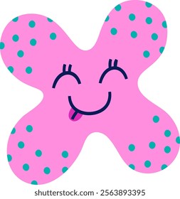 Playful floating shape with polka dots and a happy face. Vector Illustration.