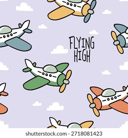 Patrón sin fisuras de aviones de vuelo juguetón con aviones de dibujos animados para niños 