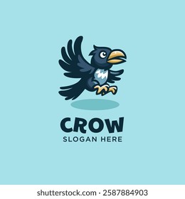 playful flying crow raven logo design