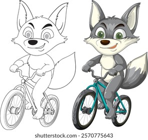 Playful fox enjoying a bike ride