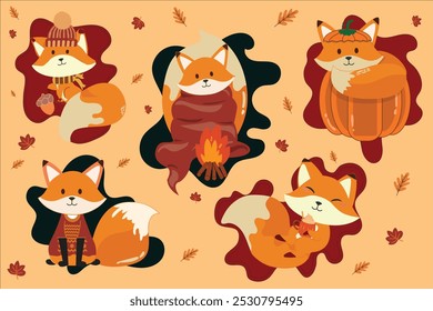 Playful foxes frolicking in the autumn leaves. This charming set of illustrations is perfect for seasonal designs, children's books, or social media content. Bright, cheerful, and full of charm.