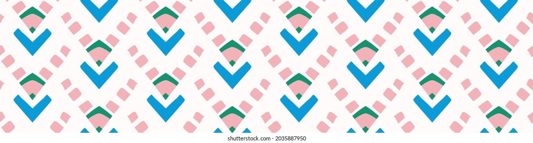 Playful fresh doodle geo shape seamless border. Modern trendy minimal retro style motif edging trim. Hand drawn simple colorful banner tape isolated on white. Cute childish design.