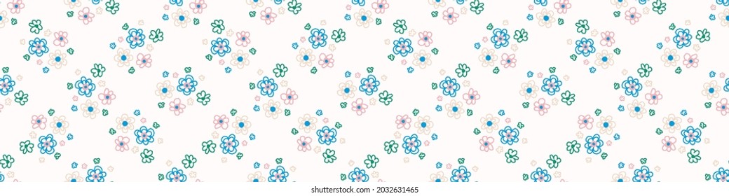 Playful fresh doodle shape seamless border. Modern trendy minimal retro style motif edging trim. Hand drawn simple colorful banner tape isolated on white. Cute childish design.