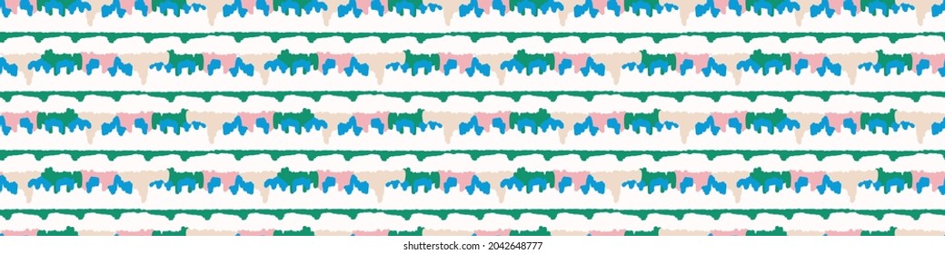 Playful fresh doodle stripe shape seamless border. Modern trendy minimal retro style motif edging trim. Hand drawn simple colorful banner tape isolated on white. Cute childish design.