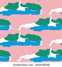 Playful fresh geo doodle shape seamless background. Modern trendy minimal retro style motif pattern. Hand drawn simple colorful design isolated on white. For young childish creative all over print. 