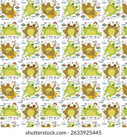 Playful Frogs Cute Animal Friends Seamless pattern