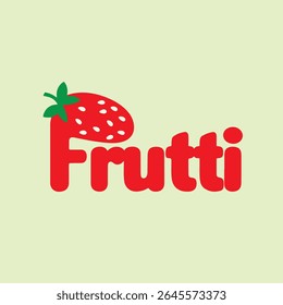 Playful Frutti Logo with Strawberry Icon and Bold Red Letters Logo