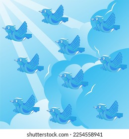Playful And Fun Flying Birds On The Sky BAckground PAtern Vector Illustration