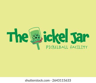 Brincalhão e divertido pickelball facilidade logotipo combinação de uma bola e jarra de pickel