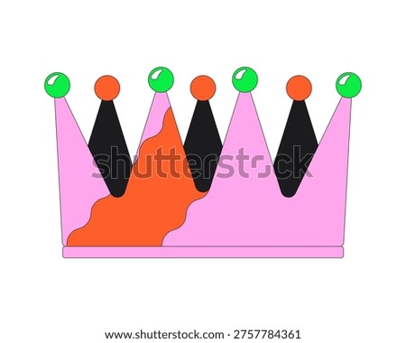 Playful funky royal crown 2D cartoon object. Monarchy symbol. Regal accessory. Retro groovy childish headpiece. Fantasy prop isolated element flat vector clip art on white. Spot illustration