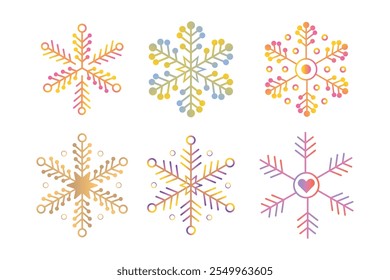 Playful Funky Snow Flakes Vetor Patterns for Eye-Catching Graphics, Cheerful Funky Snowflakes Design Vetor Kit for Seasonal Artwork, Padrões de flocos de neve funky coloridos Perfeitos para impressões de férias