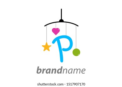 Playful And Funny Logo Design Initial P Combine With Baby Toy.