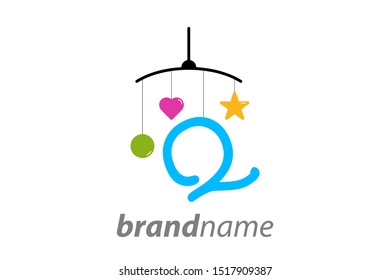 Playful and funny logo design Initial Q combine with baby toy.